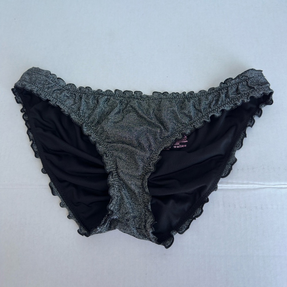 Victoria’s Secret Capri Shimmer Cheeky Swim Bottom medium Black Silver NWOT